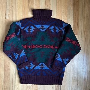Vintage 100% Wool Hand Knit Ralph Lauren Turtleneck Sweater